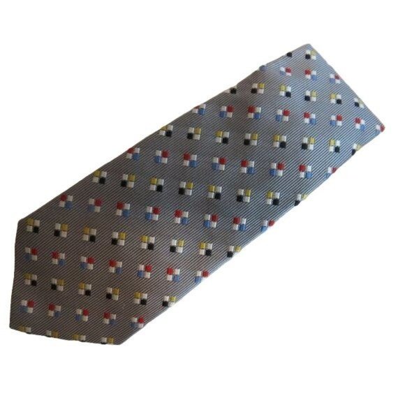 Turnbull & Asser Neiman Marcus Hand Made 100% Silk Neck Tie Gray Geometric - Picture 2 of 6